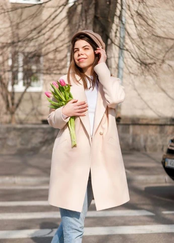 Двубортне пальто еко кашемір беж 44-48 Guseva Wear (252509163)
