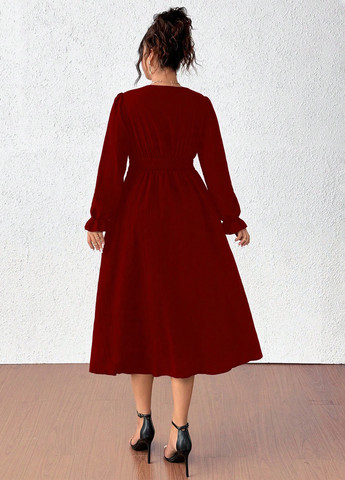 Бордова святковий, вечірня, кежуал сукня на запах SHEIN однотонна