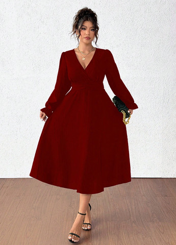 Бордова святковий, вечірня, кежуал сукня на запах SHEIN однотонна