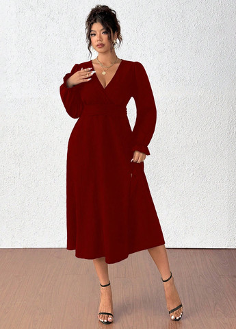 Бордова святковий, вечірня, кежуал сукня на запах SHEIN однотонна