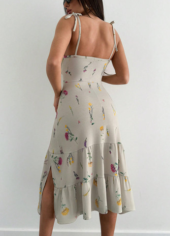 Світло-сіра кежуал сукня з відкритими плечима SHEIN з квітковим принтом