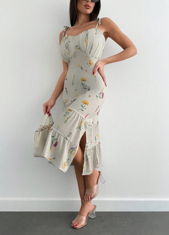 Світло-сіра кежуал сукня з відкритими плечима SHEIN з квітковим принтом