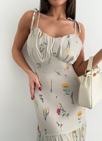 Світло-сіра кежуал сукня з відкритими плечима SHEIN з квітковим принтом