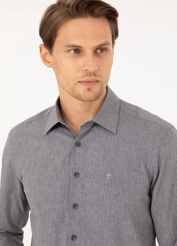 Серая кэжуал рубашка в клетку Pierre Cardin