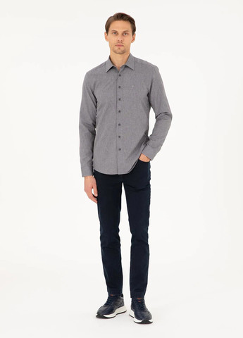 Серая кэжуал рубашка в клетку Pierre Cardin