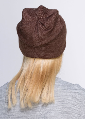 Зимова класична тепла вовняна шапка жіноча на флісовій підкладці 550492 DeMari 45 ДеМари біні однотонна коричнева кежуал вовна