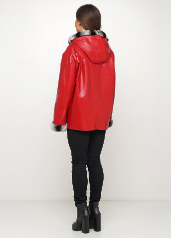 Красная демисезонная куртка 2-сторонняя кожаная (мех кролика) Leather Factory