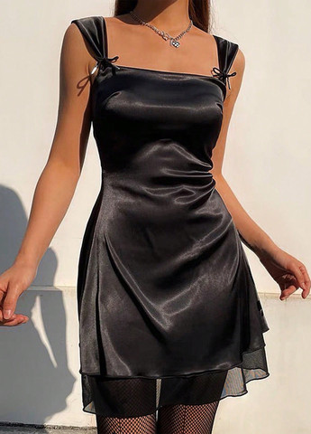 Чорна кежуал сукня з відкритою спиною SHEIN однотонна