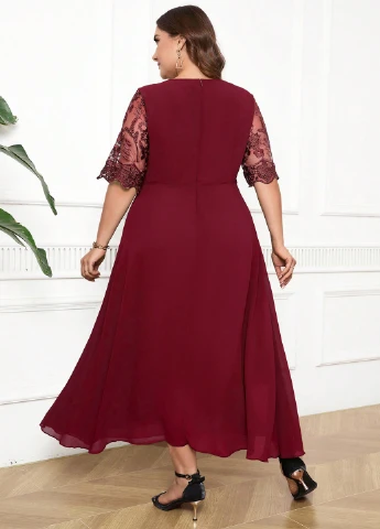 Бордовое вечернее платье а-силуэт SHEIN однотонное