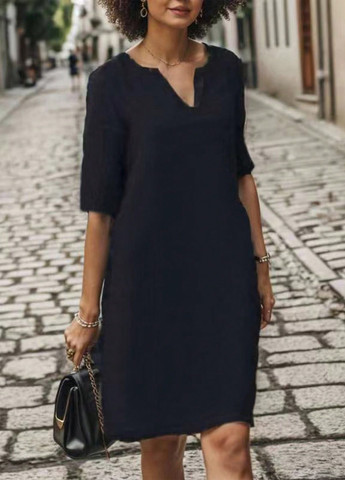 Черное кэжуал платье а-силуэт SHEIN однотонное