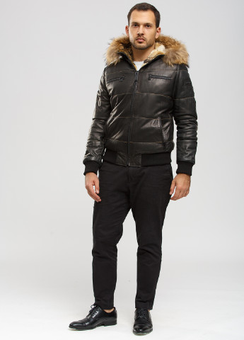Черная зимняя куртка кожаная Alberto Bini