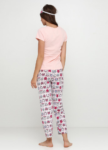 Персиковий демісезонний комплект (футболка, штани, маска для сну) Rinda Pijama