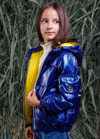 Синяя демисезонная пуховая демисезонная куртка для девочки DobraMAMA