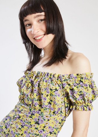 Комбинированное кэжуал платье с открытыми плечами Pimkie с цветочным принтом