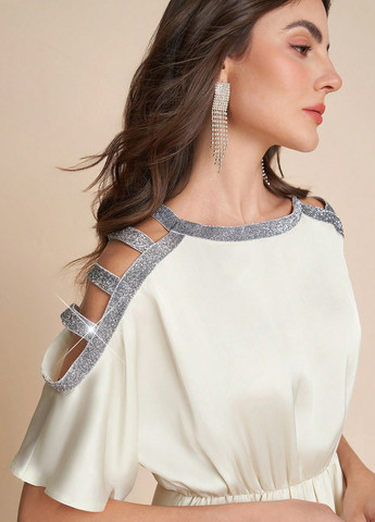 Кремовое праздничный, кэжуал платье в греческом стиле SHEIN однотонное