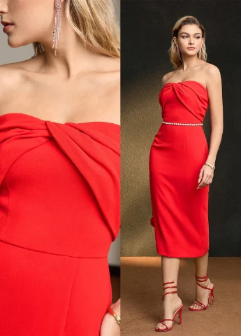 Красное коктейльное платье футляр SHEIN однотонное