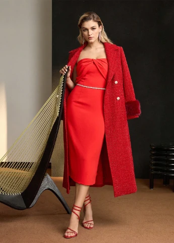 Красное коктейльное платье футляр SHEIN однотонное