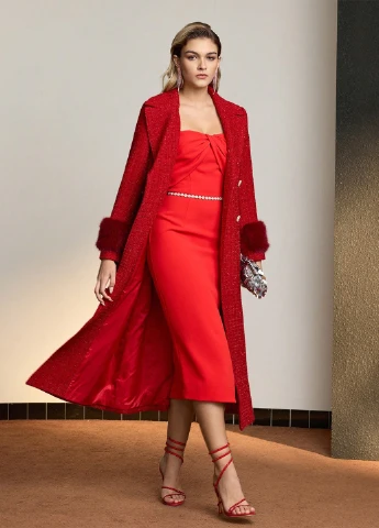 Красное коктейльное платье футляр SHEIN однотонное