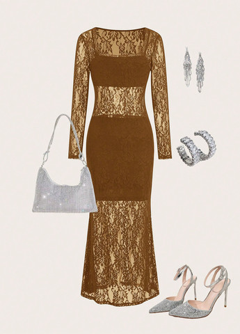 Охра коктейльное, кэжуал платье силуэтная, годе SHEIN однотонное