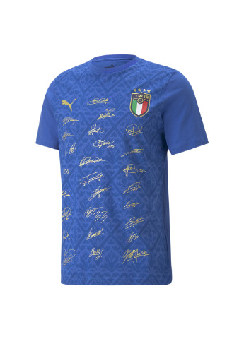 Футболка FIGC Signature Winner Men's Football Tee Puma однотонная синяя спортивная хлопок, полиэстер