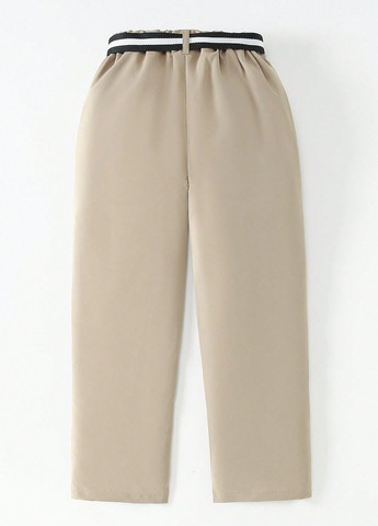 Бежевые кэжуал демисезонные брюки прямые SHEIN