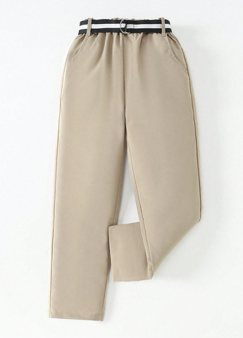 Бежевые кэжуал демисезонные брюки прямые SHEIN