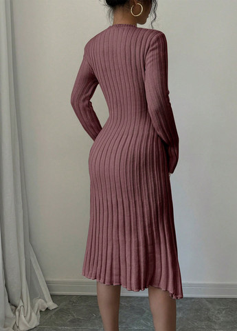 Кофейное кэжуал платье платье-свитер SHEIN однотонное