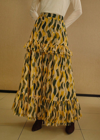 Разноцветная кэжуал с абстрактным узором юбка SHEIN а-силуэта (трапеция)