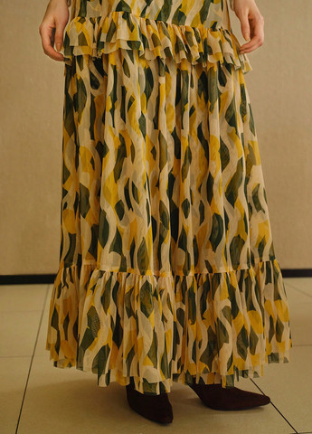 Разноцветная кэжуал с абстрактным узором юбка SHEIN а-силуэта (трапеция)