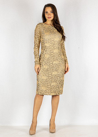 Золотой кэжуал платье футляр, с открытой спиной Time of Style однотонное