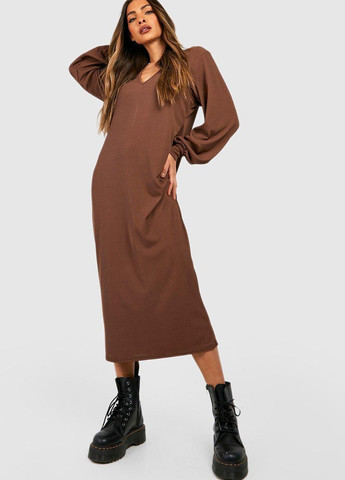 Коричнева кежуал сукня сукня-футболка Boohoo однотонна