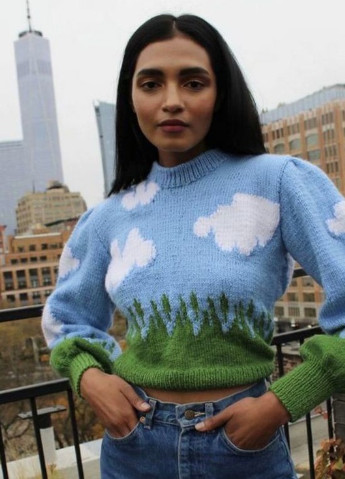 Голубой демисезонный свитер женский вязаный nature Berni Fashion 56769