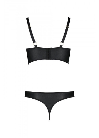 Комплект из эко-кожи Malwia Bikini black L/XL: с люверсами и ремешками, бра и трусики Passion (255459627)