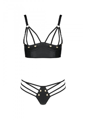 Комплект з екошкіри з люверсами та ремінцями Malwia Bikini black XXL/XXXL —, бра та трусики Passion (255459627)