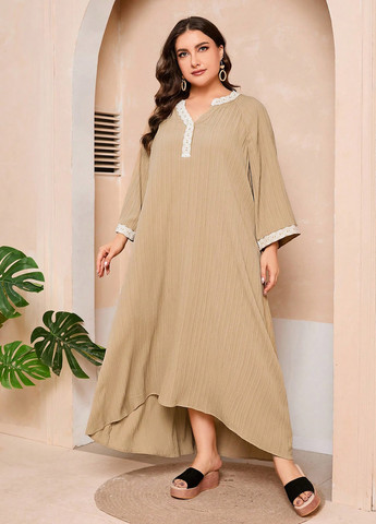 Светло-бежевое кэжуал платье а-силуэт SHEIN однотонное