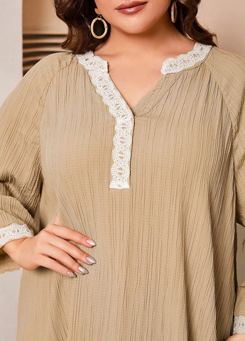 Светло-бежевое кэжуал платье а-силуэт SHEIN однотонное