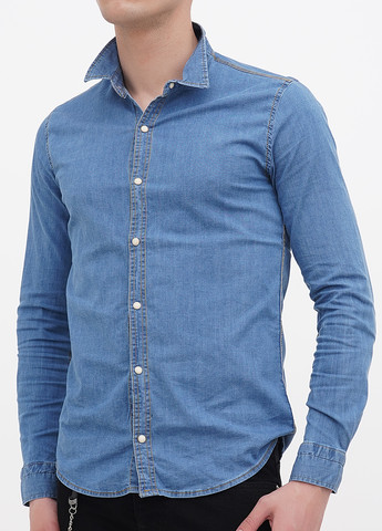 Синяя джинсовая рубашка однотонная No Brand