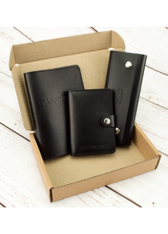 Мужской подарочный набор №63 черный (обложка на паспорт, права, ключница) HandyCover (224399508)