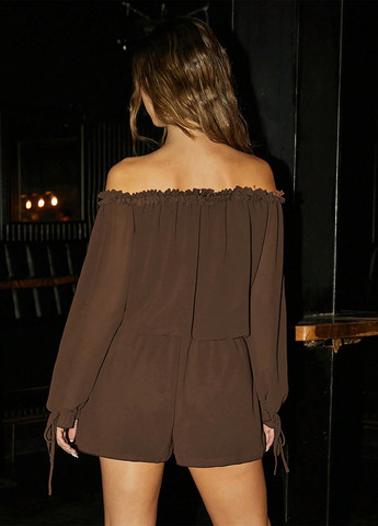 Комбінезон SHEIN комбінезон-шорти однотонний коричневий кежуал поліестер, шифон