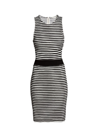 Черно-белое кэжуал платье футляр H&M в полоску