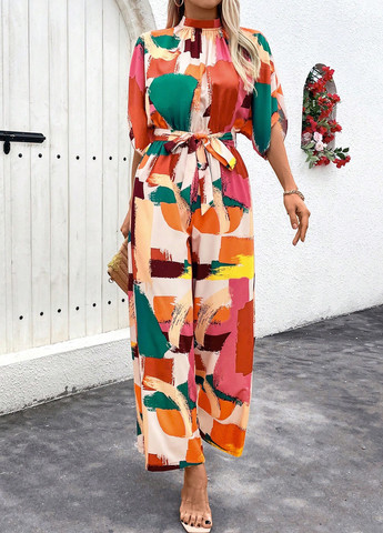 Комбинезон SHEIN комбинезон-брюки абстрактный комбинированный кэжуал, праздничный полиэстер