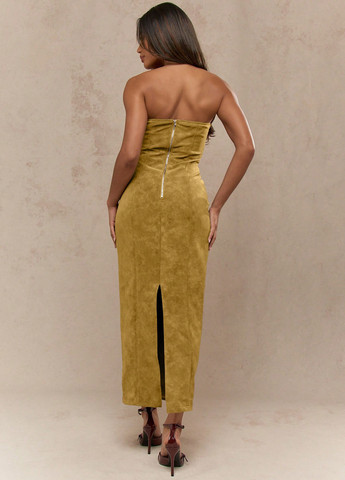 Гірчична вечірня, кежуал сукня силуетна, з відкритою спиною SHEIN однотонна