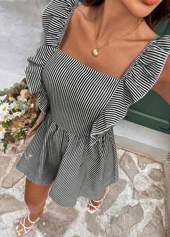 Комбінезон SHEIN комбінезон-шорти смужка чорно-білий кежуал поліестер