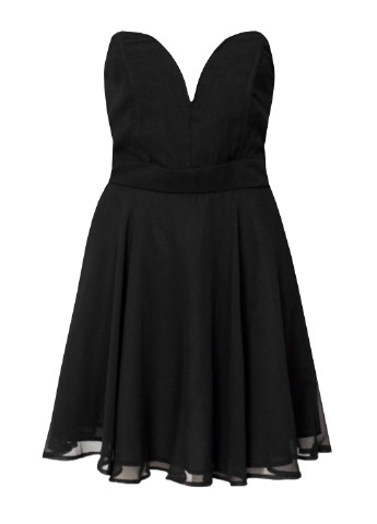 Чорна коктейльна шифонова міні сукня кльош, бебі долл, з пишною спідницею, з відкритими плечима NLY однотонна