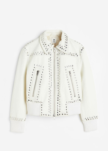Белая демисезонная куртка кожаная байкерская H&M