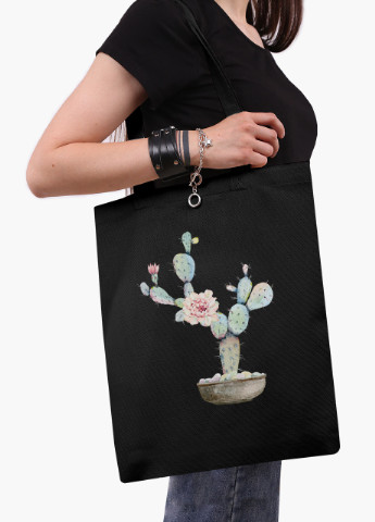 Эко сумка шоппер черная Кактус (Cactus) (9227-1773-BK) экосумка шопер 41*35 см MobiPrint (216642189)