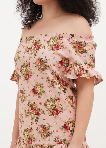 Світло-рожева кежуал сукня з відкритими плечима Silence з квітковим принтом