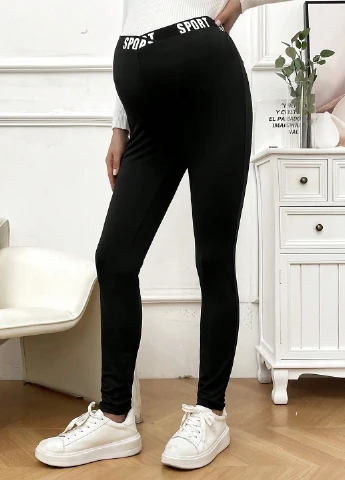Черные демисезонные леггинсы для беременных SHEIN
