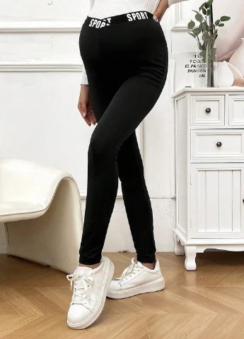 Черные демисезонные леггинсы для беременных SHEIN