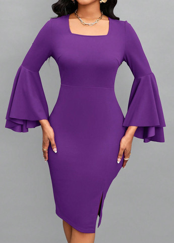 Фіолетова кежуал, вечірня сукня силуетна SHEIN однотонна